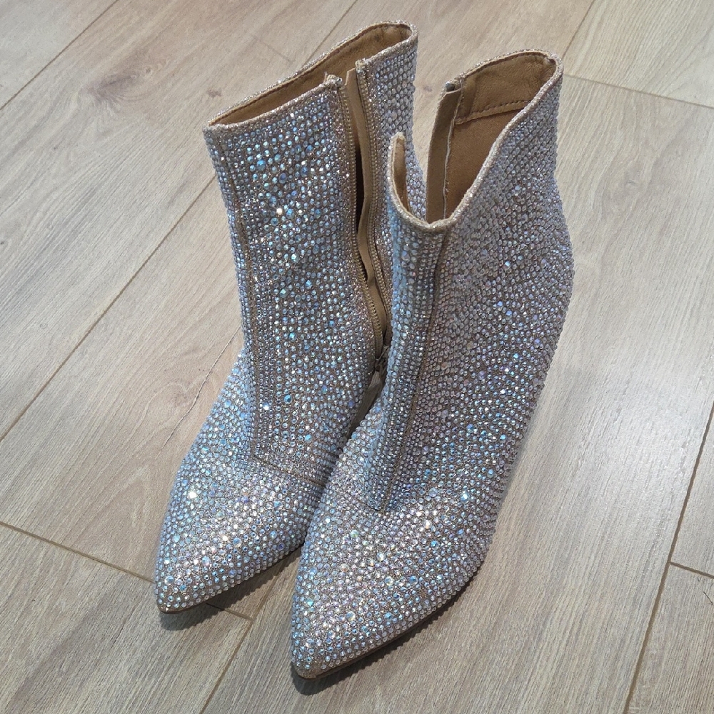 Elegant Crystal-Embellished Ankle Boots